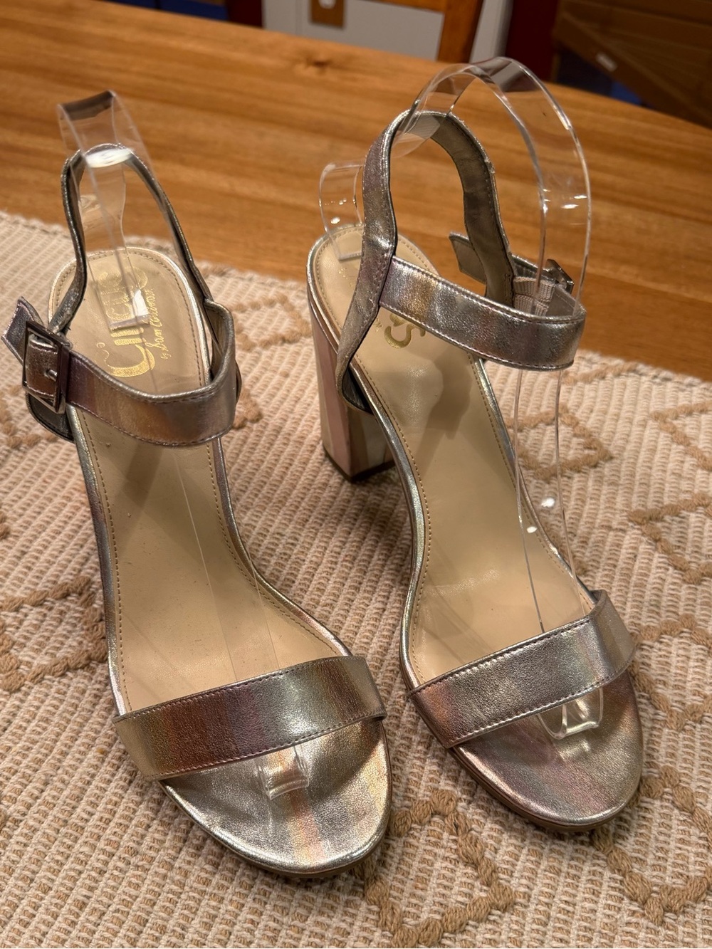 CIRCUS by Sam Edelman Size 8.5 ESTHER Block Heel Sandal Iridescent Metallic